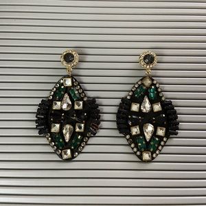 Black and Emerald Green Rhinestone Earrings